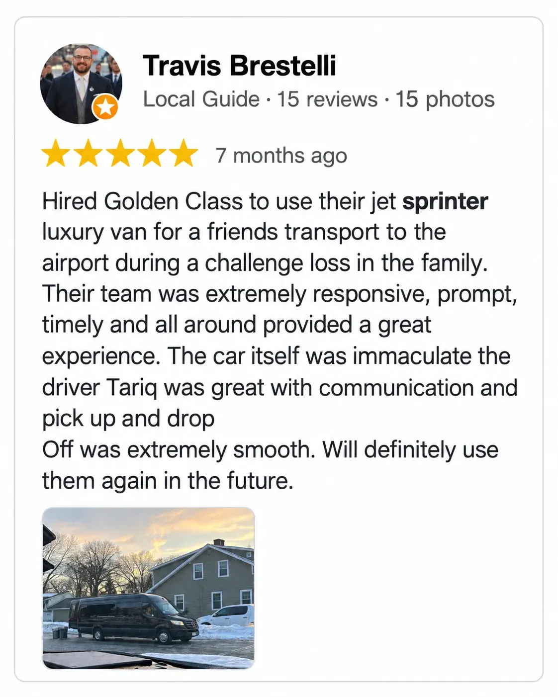 5-star Google review for Golden Class Limo (1 of 8)