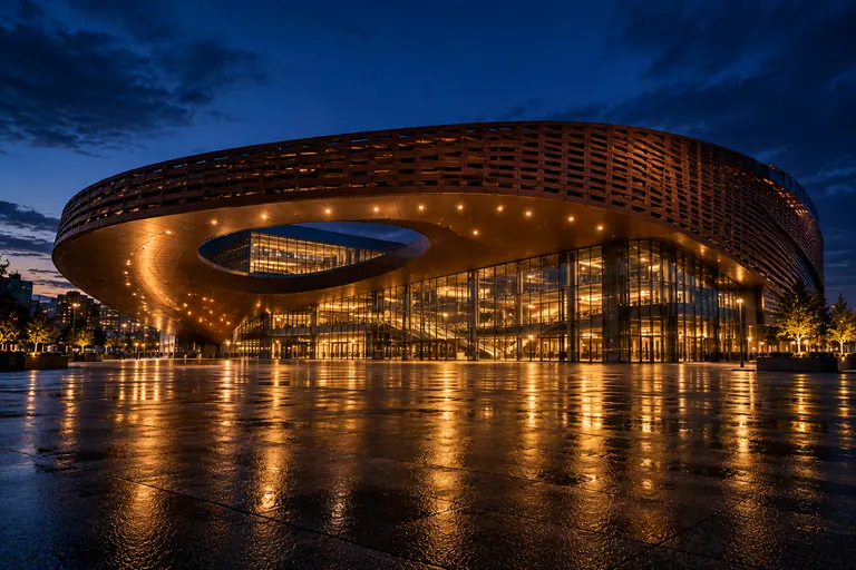 Barclays Center exterior at dusk