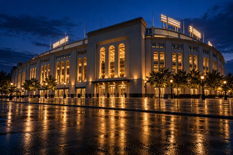 Yankee Stadium exterior at night